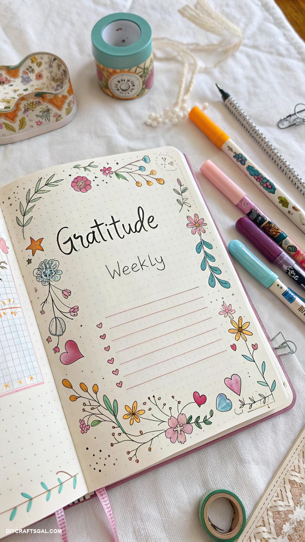 diy bullet journal ideas Weekly gratitude log with doodle borders