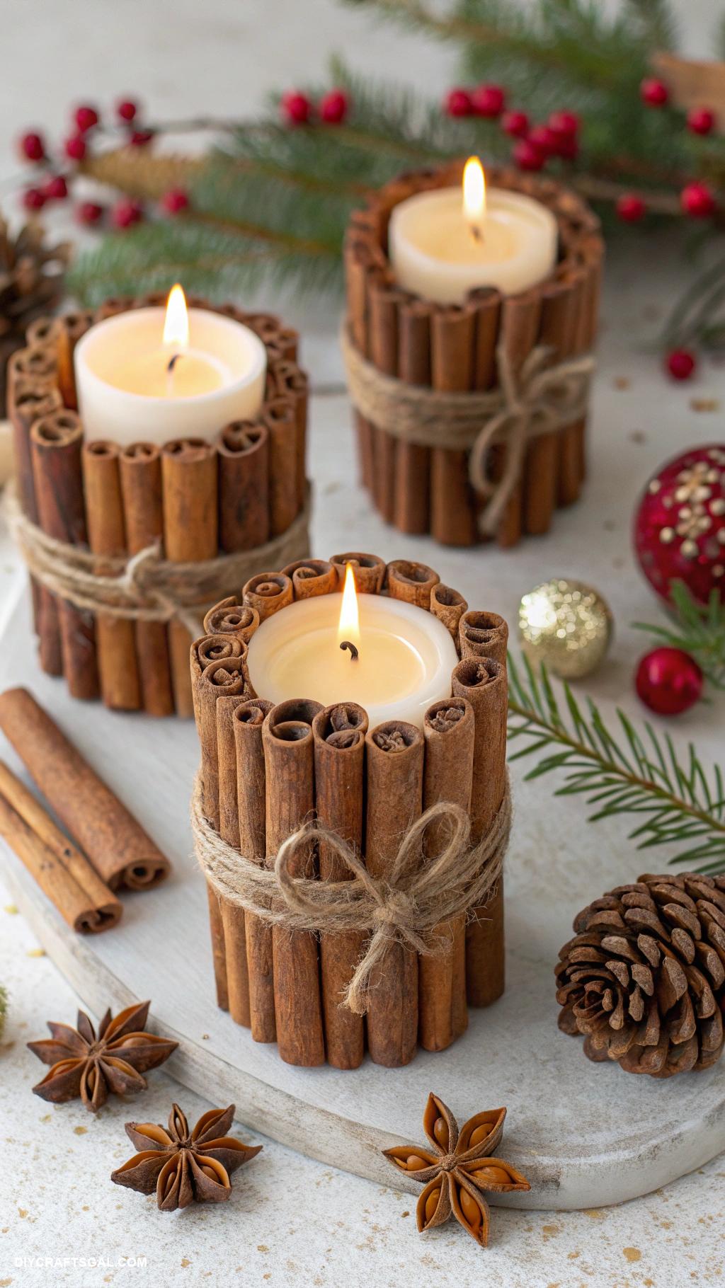 diy christmas home decor Cinnamon stick candle holders
