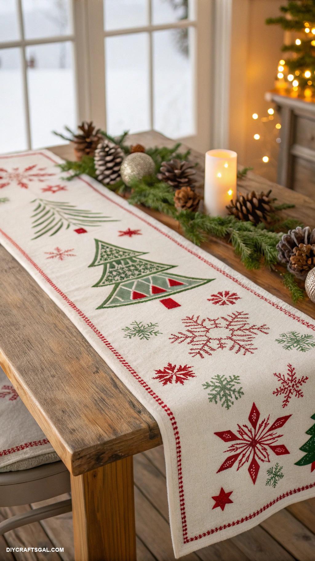 diy christmas home decor Holiday themed table runner with stencils
