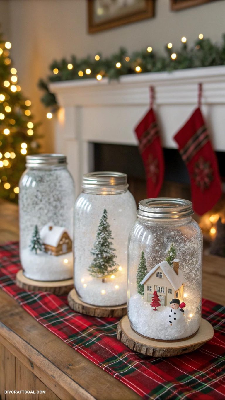 diy christmas home decor Upcycled mason jar snow globes