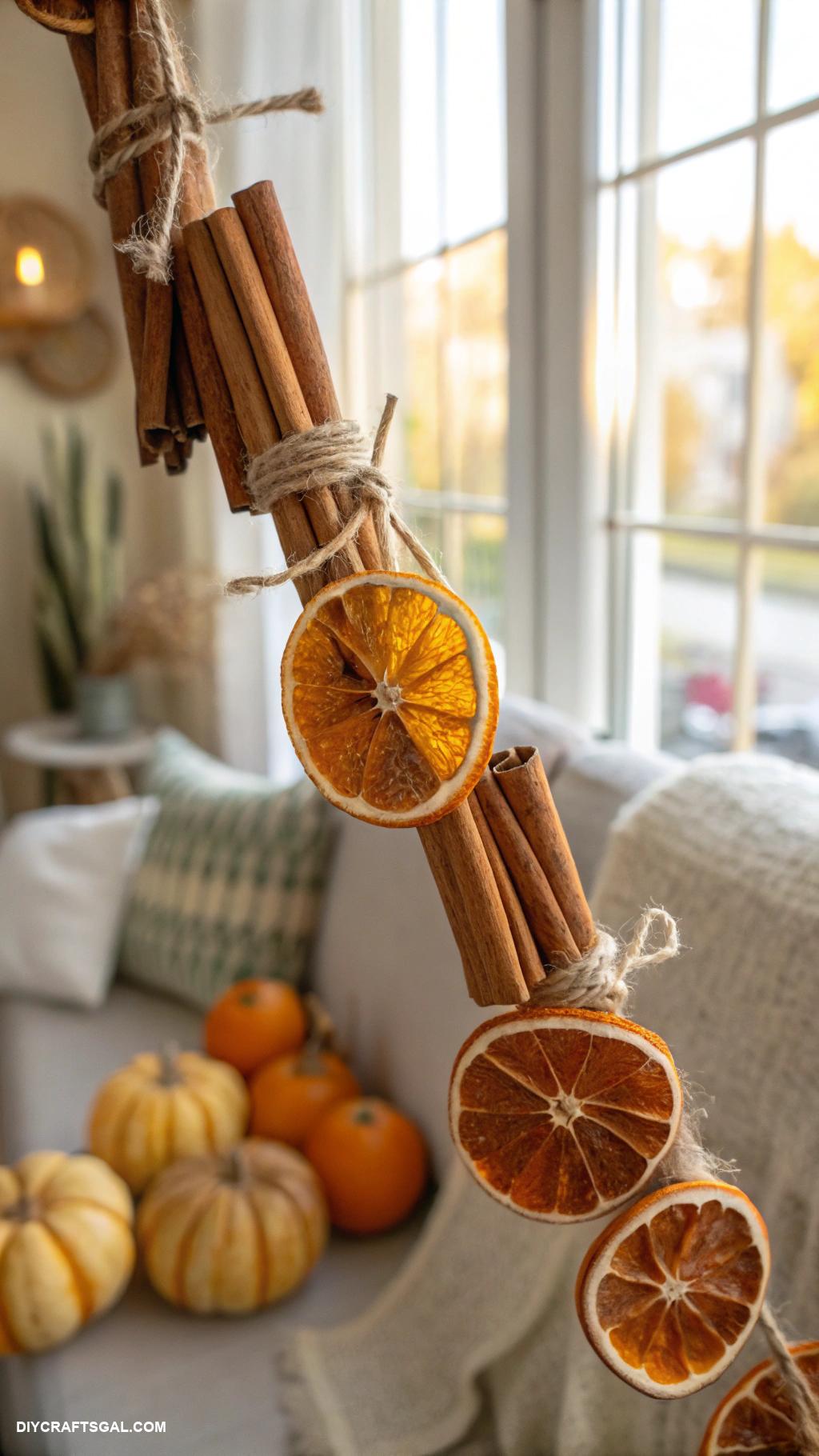 diy fall garlands Cinnamon stick and orange slice garland