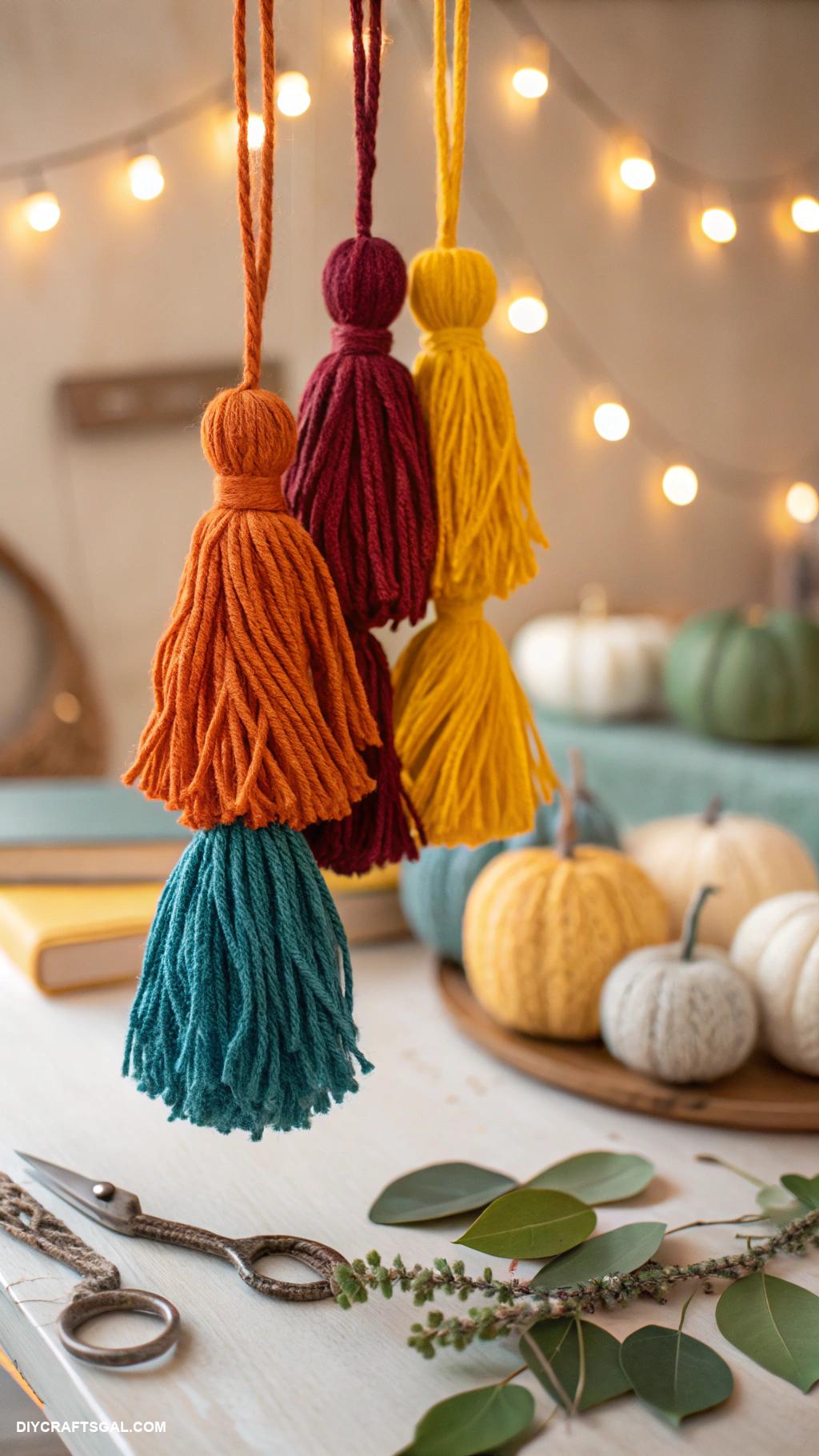 diy fall garlands Colorful tassels from yarn scraps