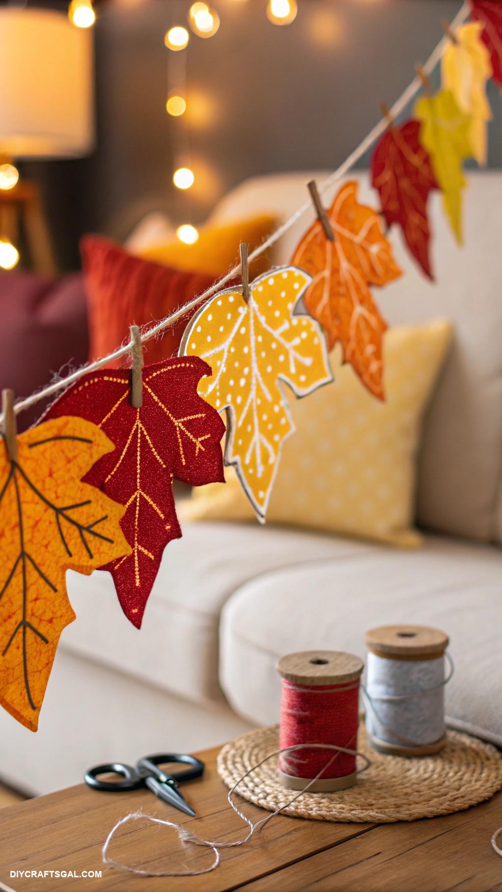 diy fall garlands Fabric autumn leaves in bright colors