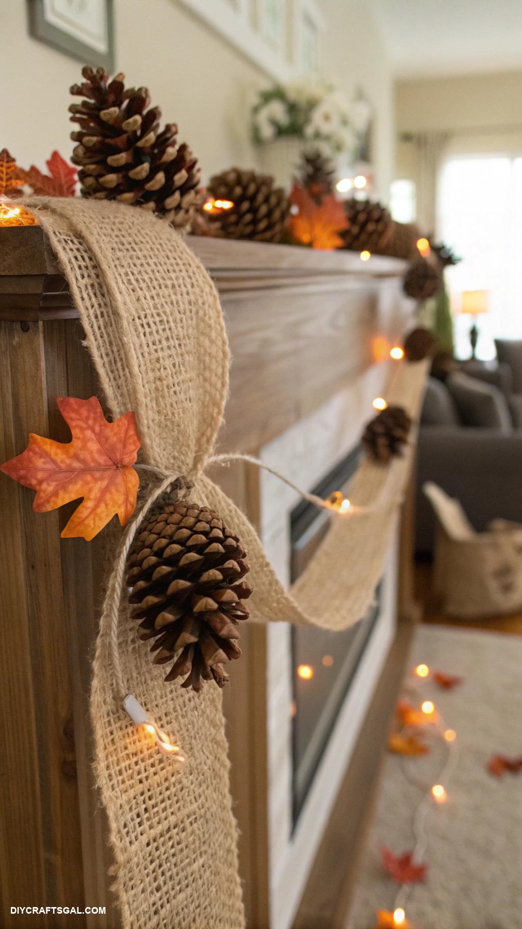 diy fall garlands Pinecone and burlap ribbon combo