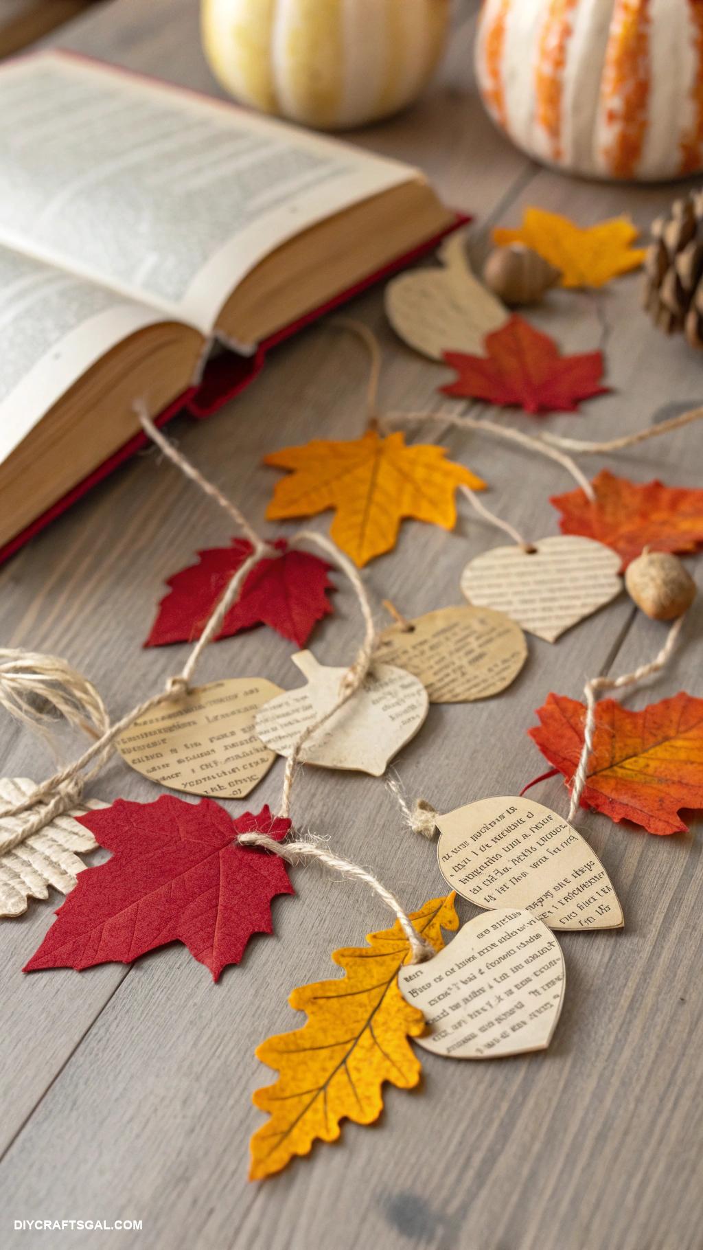 diy fall garlands Recycled book pages autumn theme