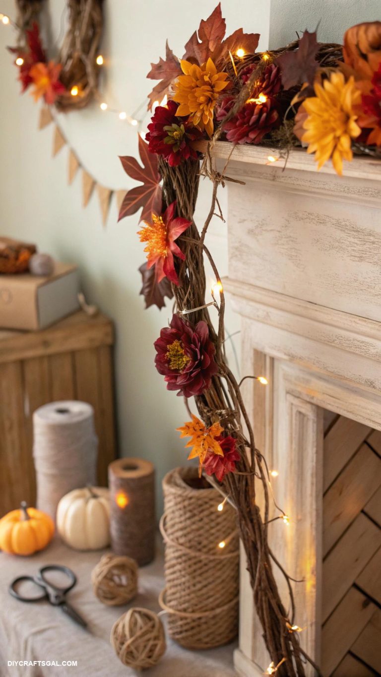 diy fall garlands Twisted grapevine and faux flowers