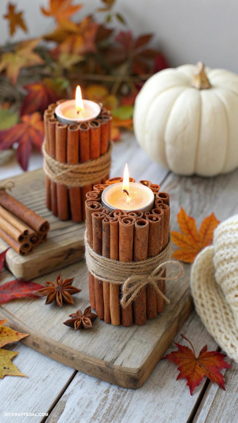 diy fall home decor Cinnamon stick candle holders for cozy vibes