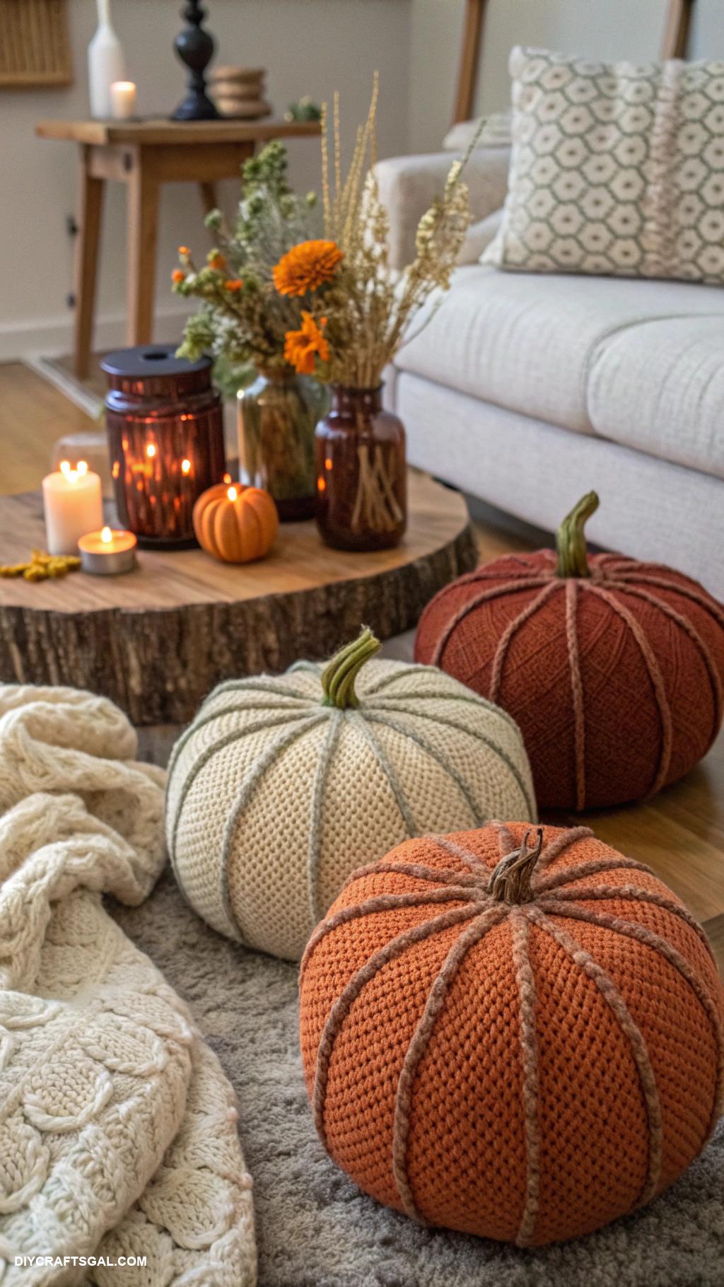 diy fall home decor Fabric pumpkin poufs for stylish seating