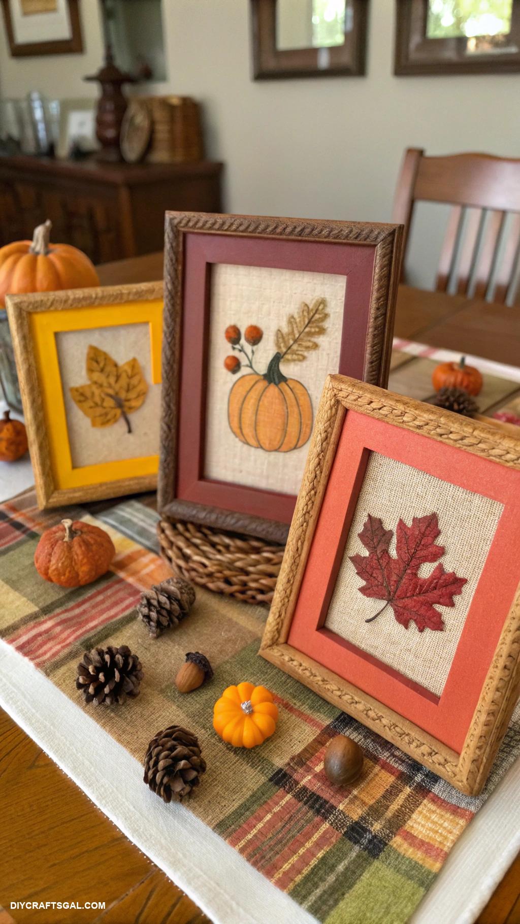 diy fall home decor Harvest themed picture frames with burlap