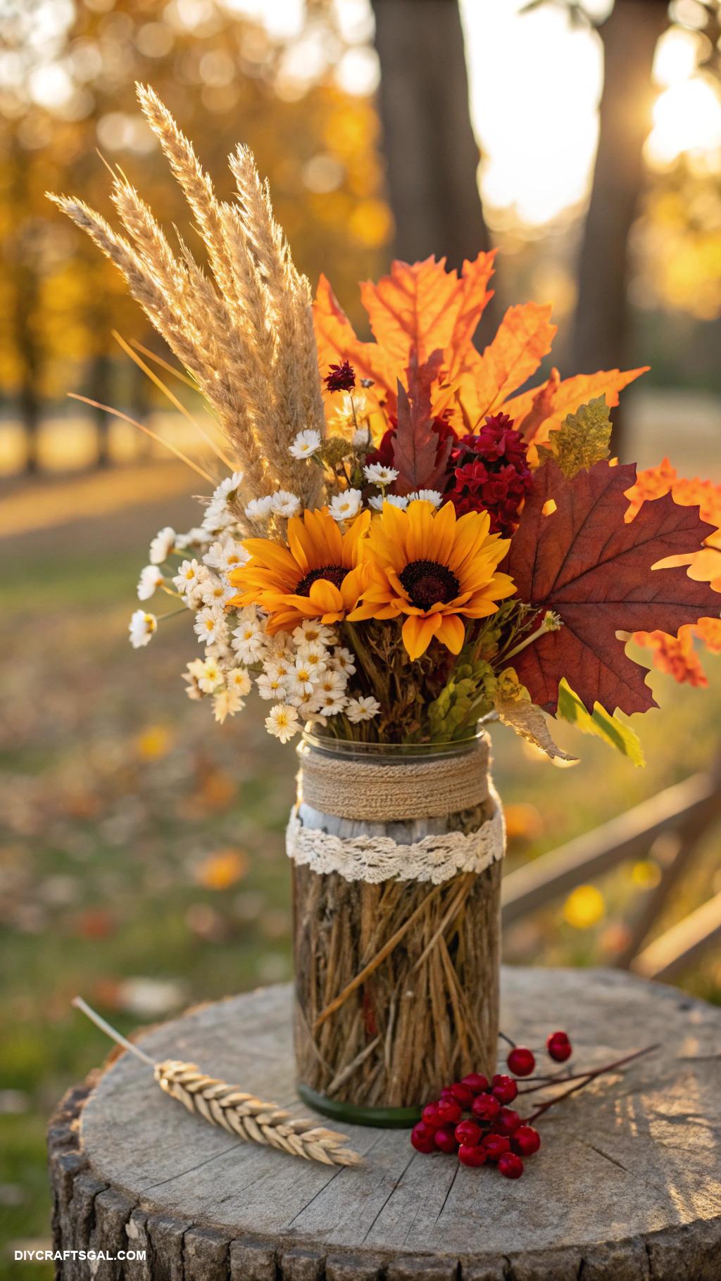 diy fall wreaths Mason jar autumn floral wreath