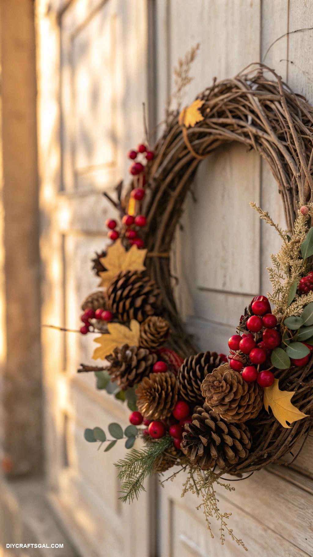 diy fall wreaths Pinecone and berry festive wreath