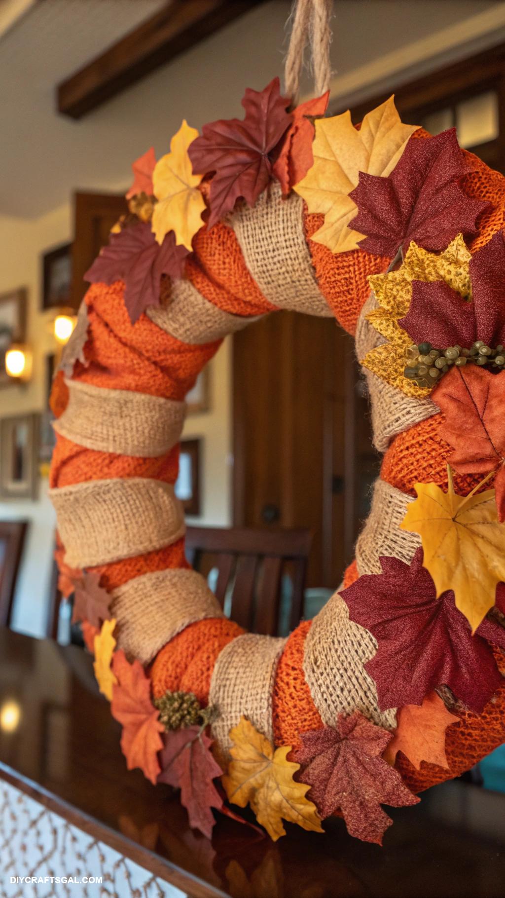 diy fall wreaths Pumpkin burlap wreath with fall leaves