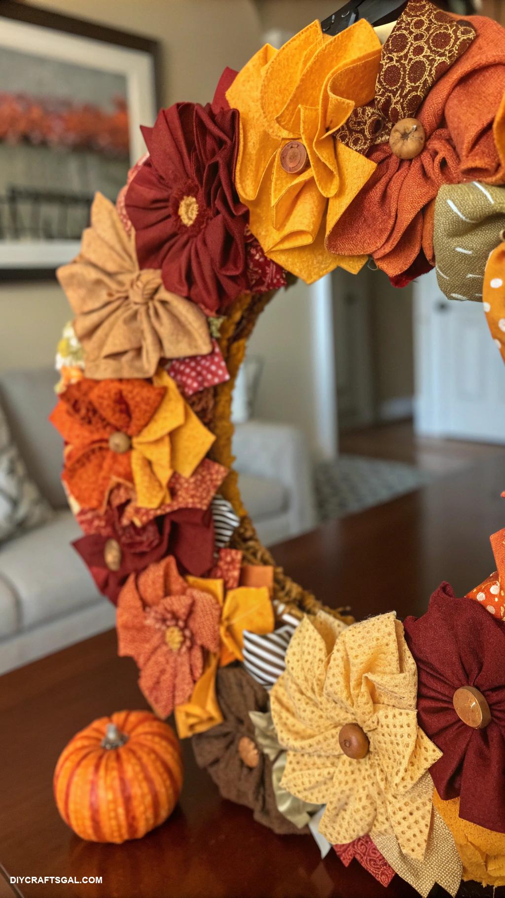 diy fall wreaths Scrap fabric patchwork wreath