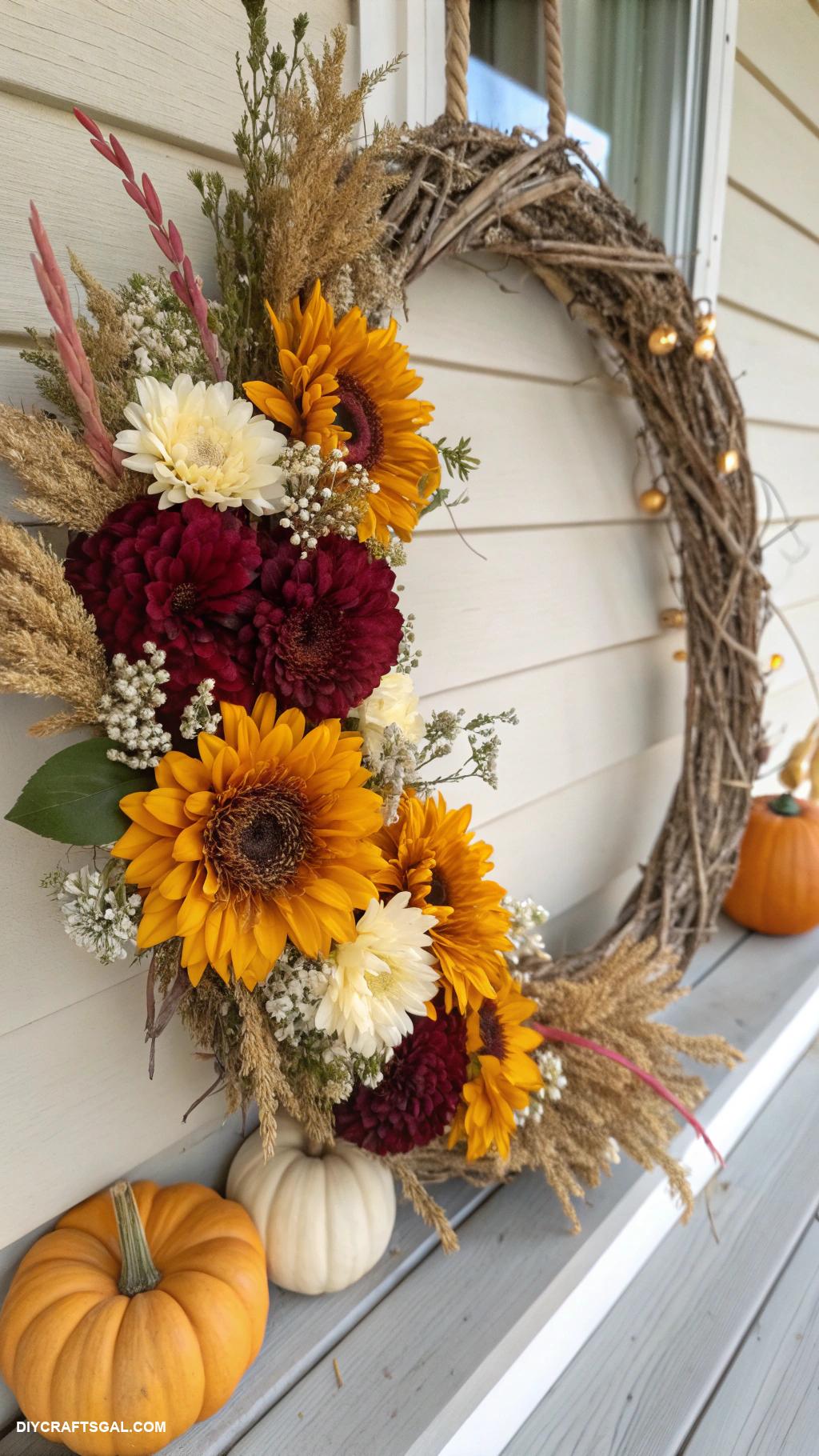 diy fall wreaths Twine wrapped wreath with dried flowers