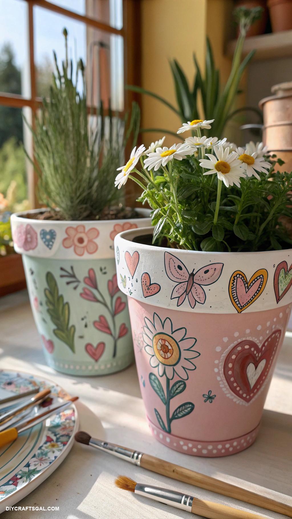 diy gifts for grandparents Hand painted flower pots with favorite plants