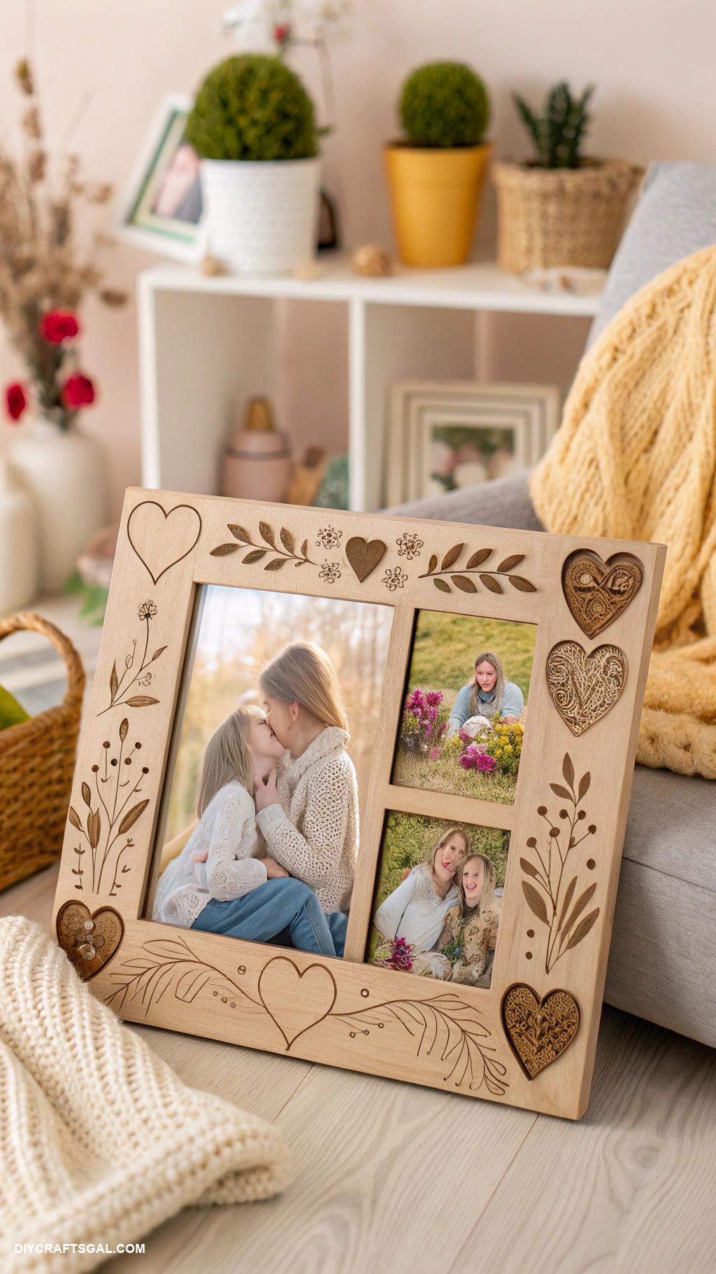 diy gifts for grandparents Handcrafted wooden photo frame with family photos