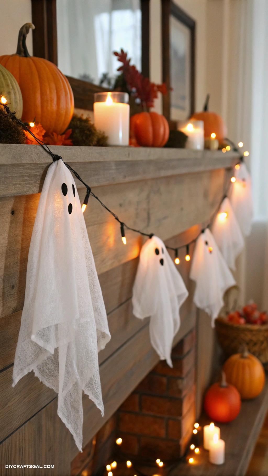 diy halloween garlands Ghost shaped cheesecloth decorations
