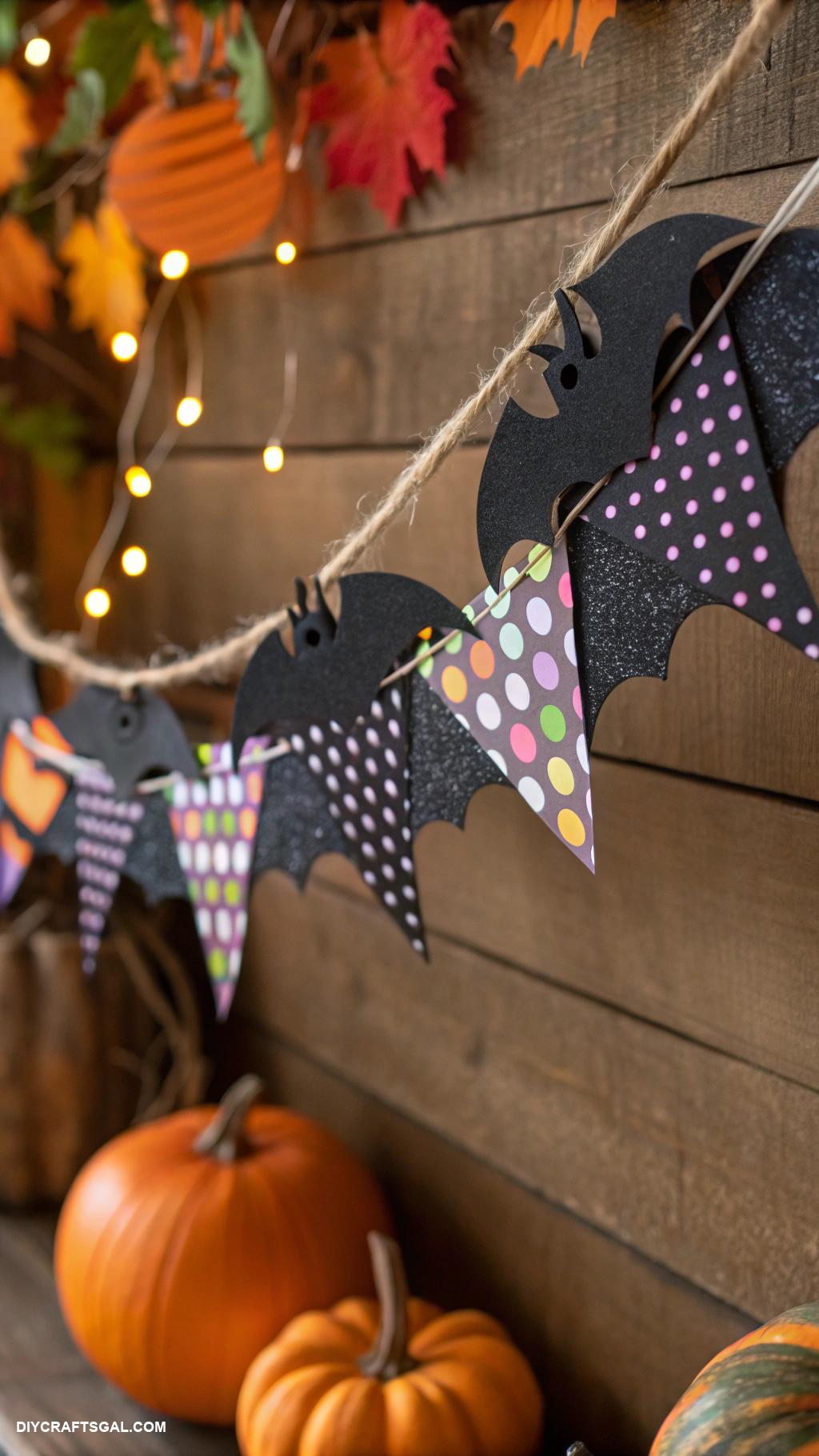 diy halloween garlands Hanging bat cutouts with string
