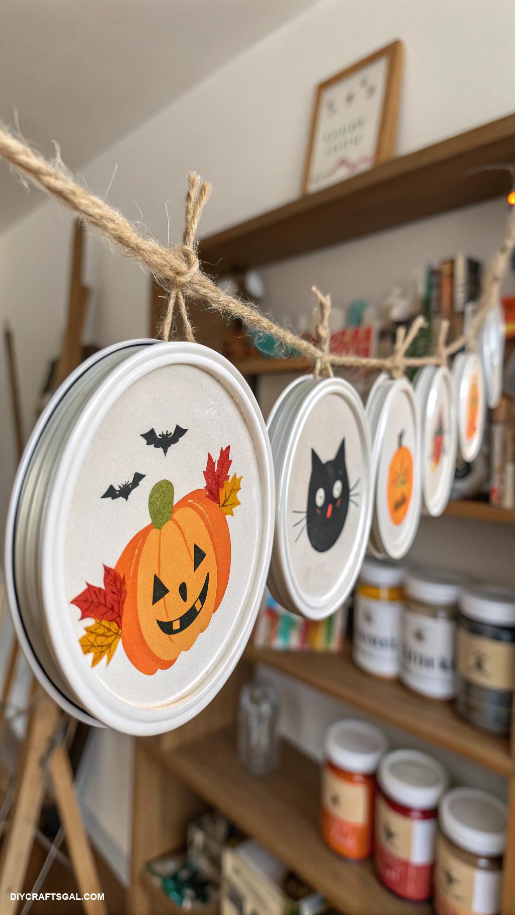 diy halloween garlands Mason jar lid photo garland