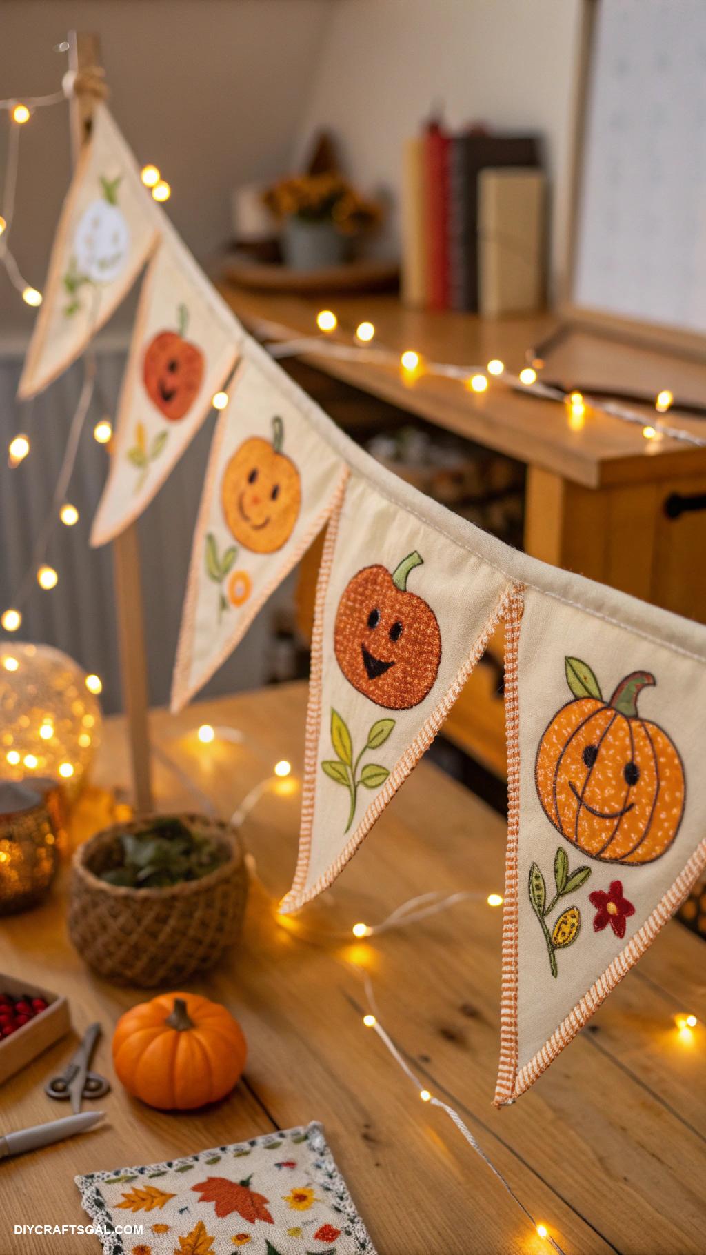 diy halloween garlands Mini pumpkin fabric flags