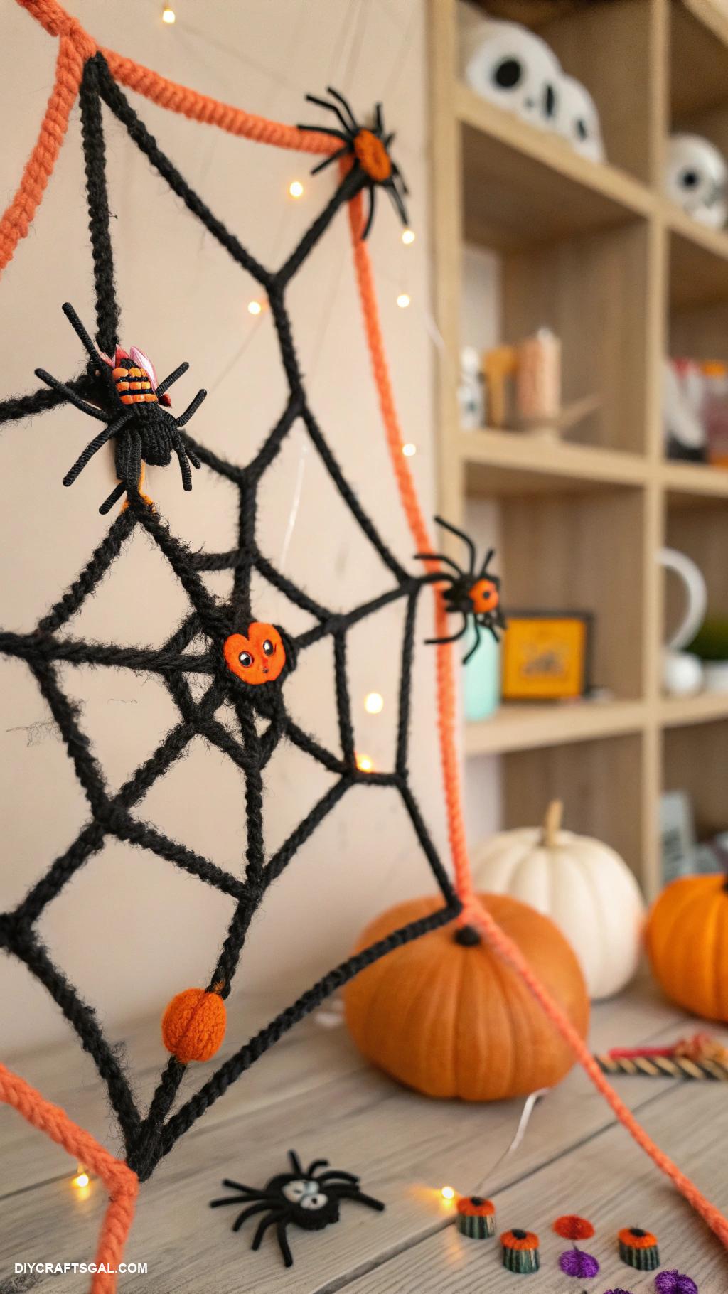 diy halloween garlands Spider web yarn garland