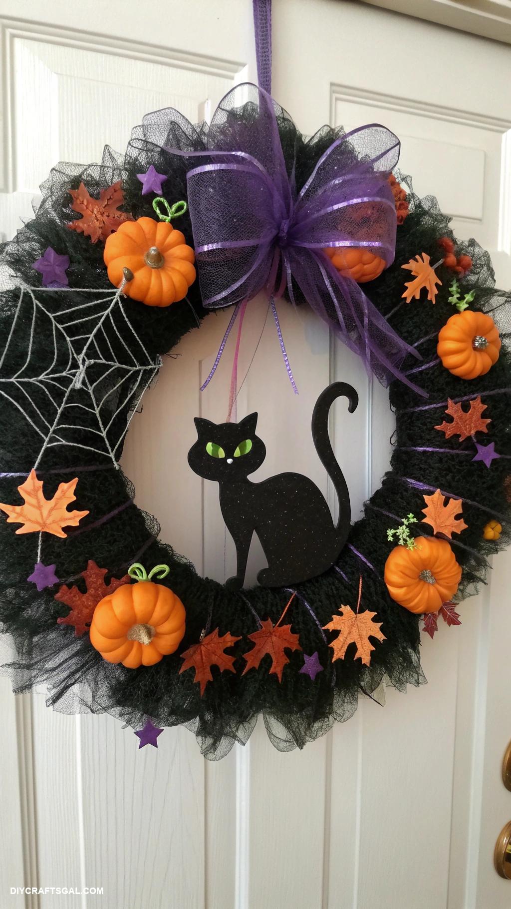 diy halloween wreaths Bewitching Black Cat Wreath