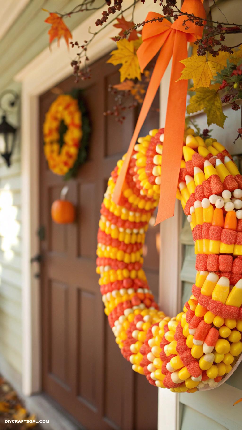 diy halloween wreaths Colorful Candy Corn Wreath