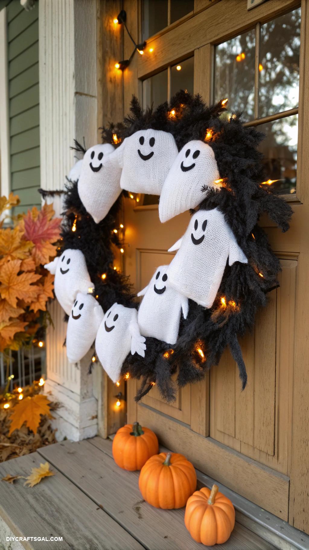 diy halloween wreaths Ghostly Sock Wreath Decoration