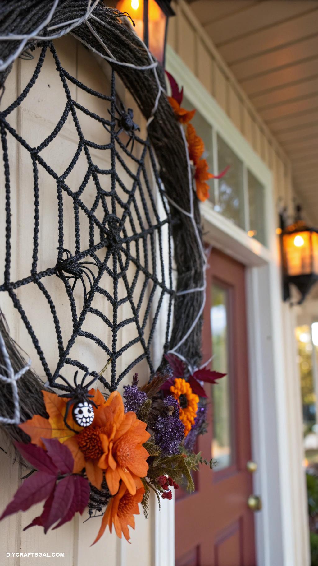 diy halloween wreaths Hanging Spider Web Wreath
