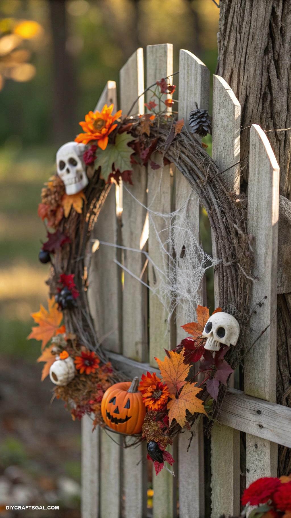 diy halloween wreaths Rustic Graveyard Fence Wreath