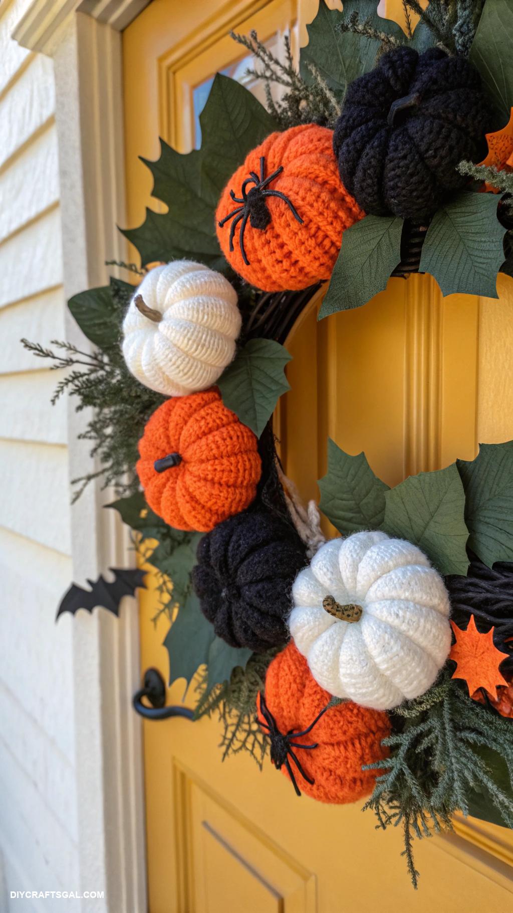 diy halloween wreaths Spooky Yarn Pumpkin Wreath