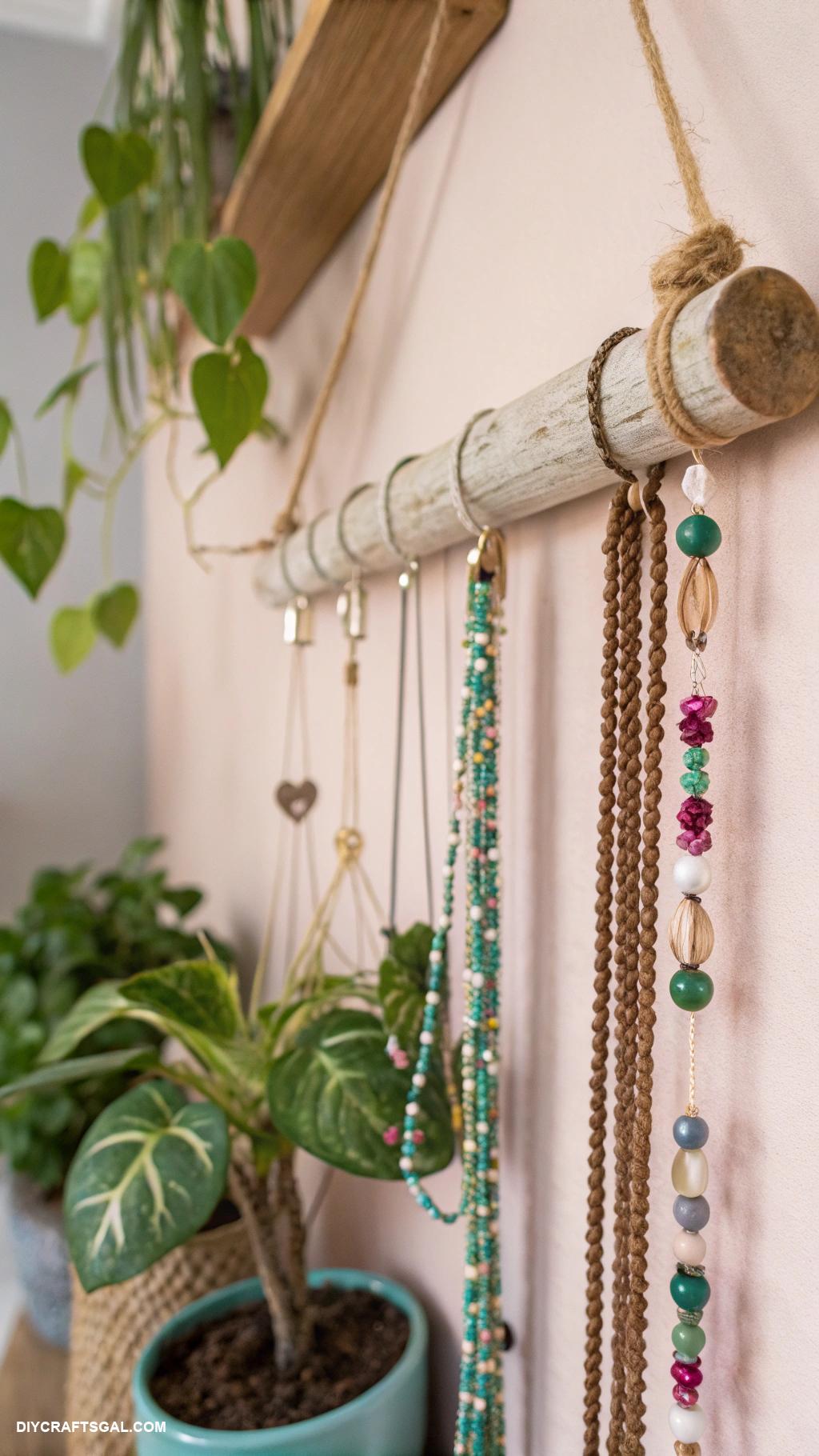 diy necklace holder Hanging plant pot rack makeover