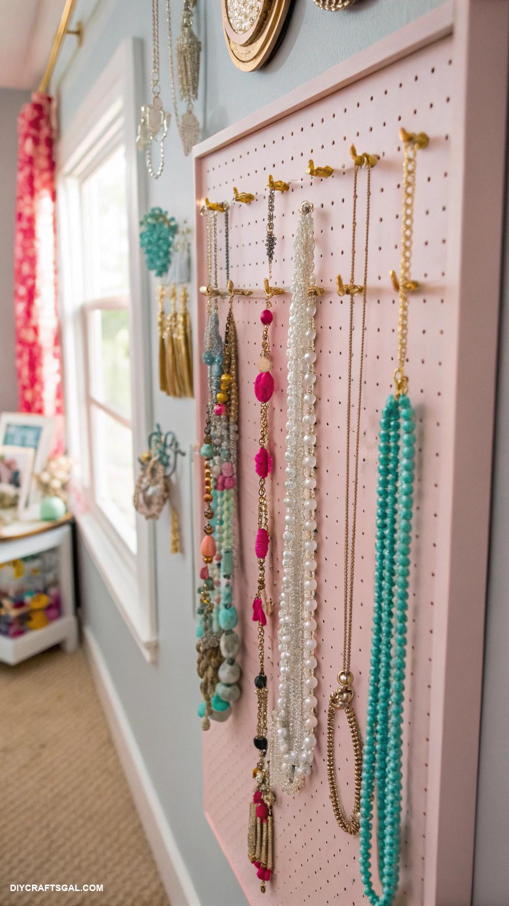 diy necklace holder Pegboard wall organizer with hooks