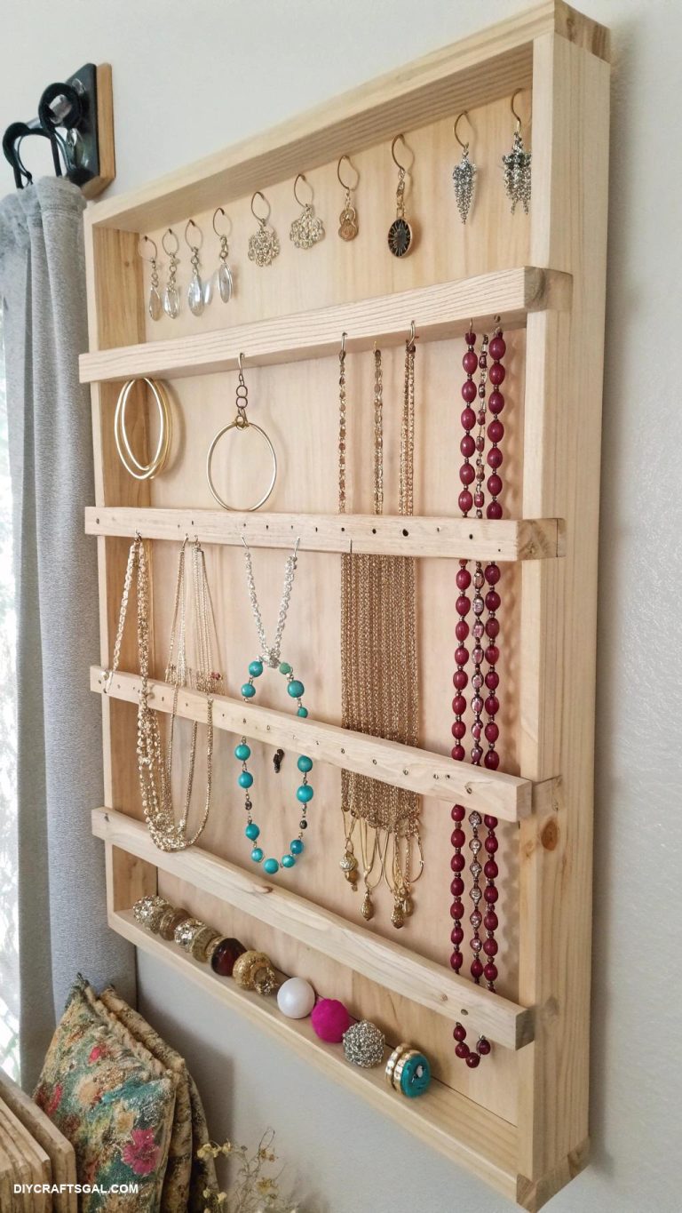 diy necklace holder Wall mounted jewelry organizer shelves