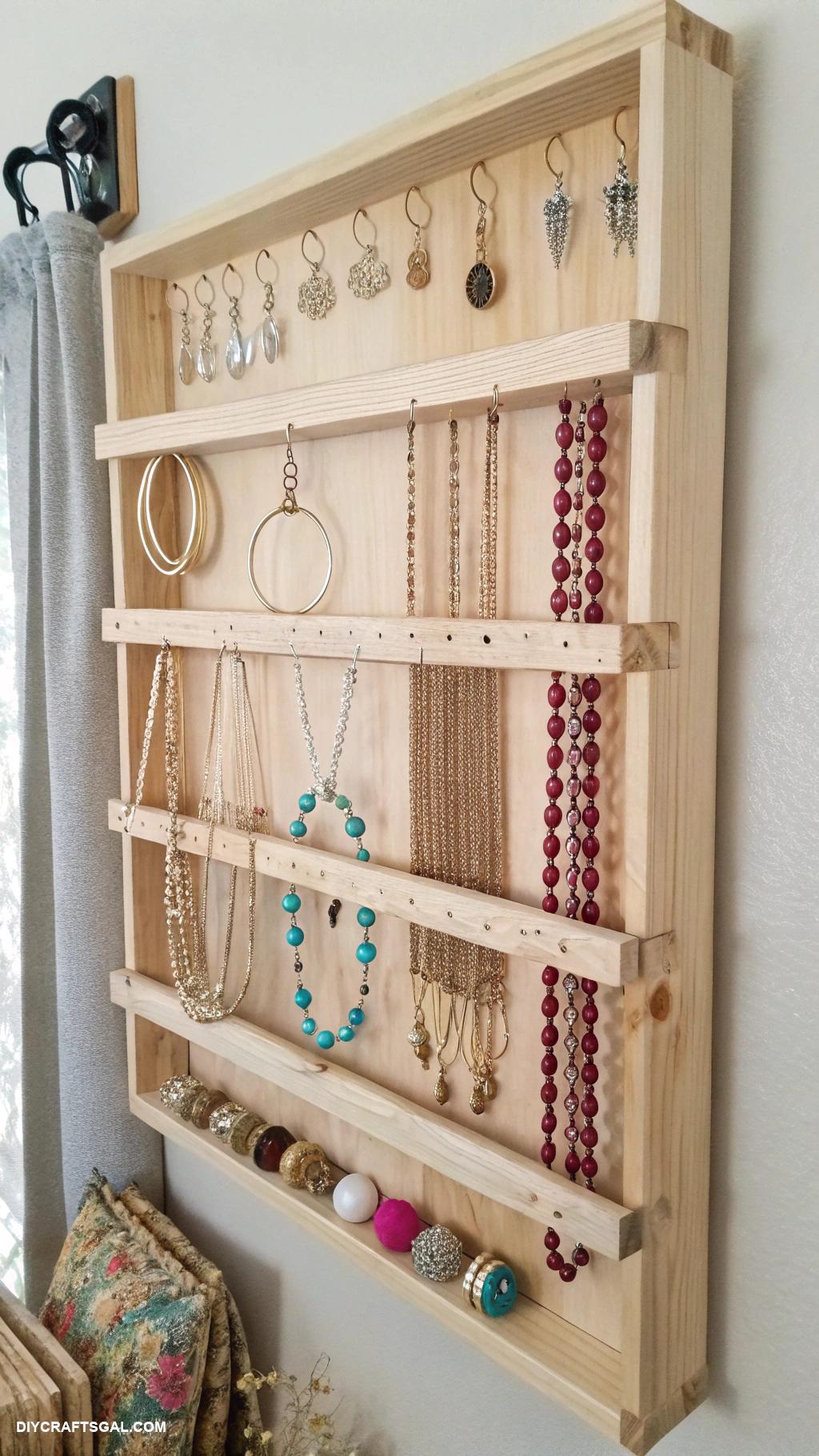diy necklace holder Wall mounted jewelry organizer shelves