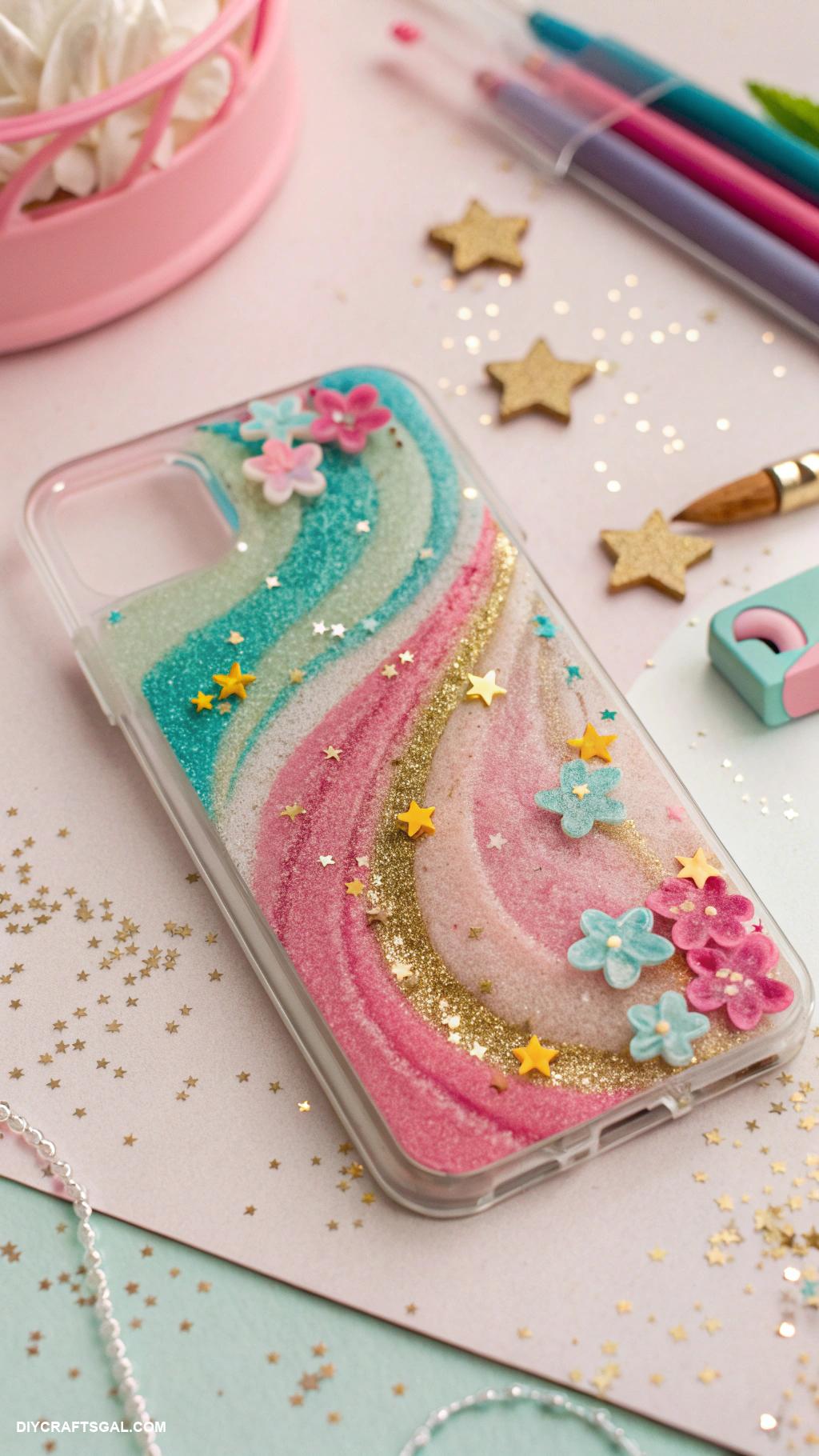 diy phone cases Glitter and resin filled transparent case