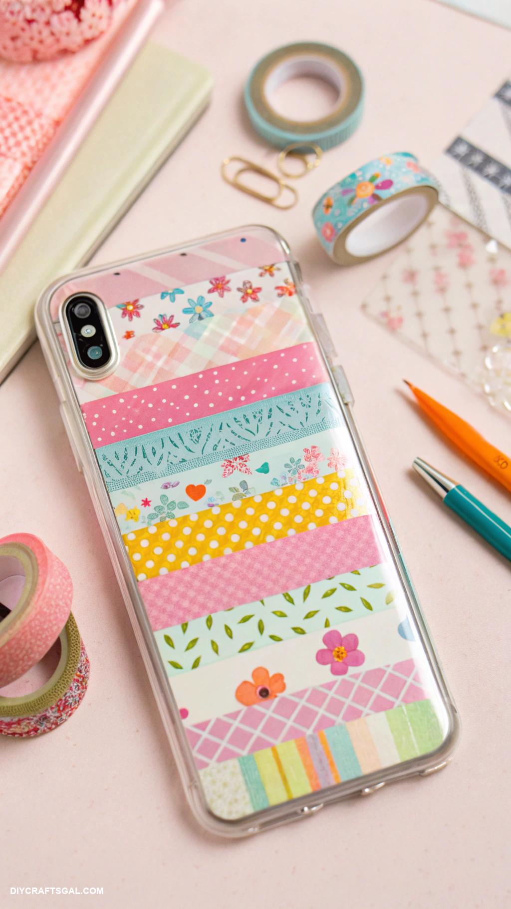 diy phone cases Washi tape collage art on simple case