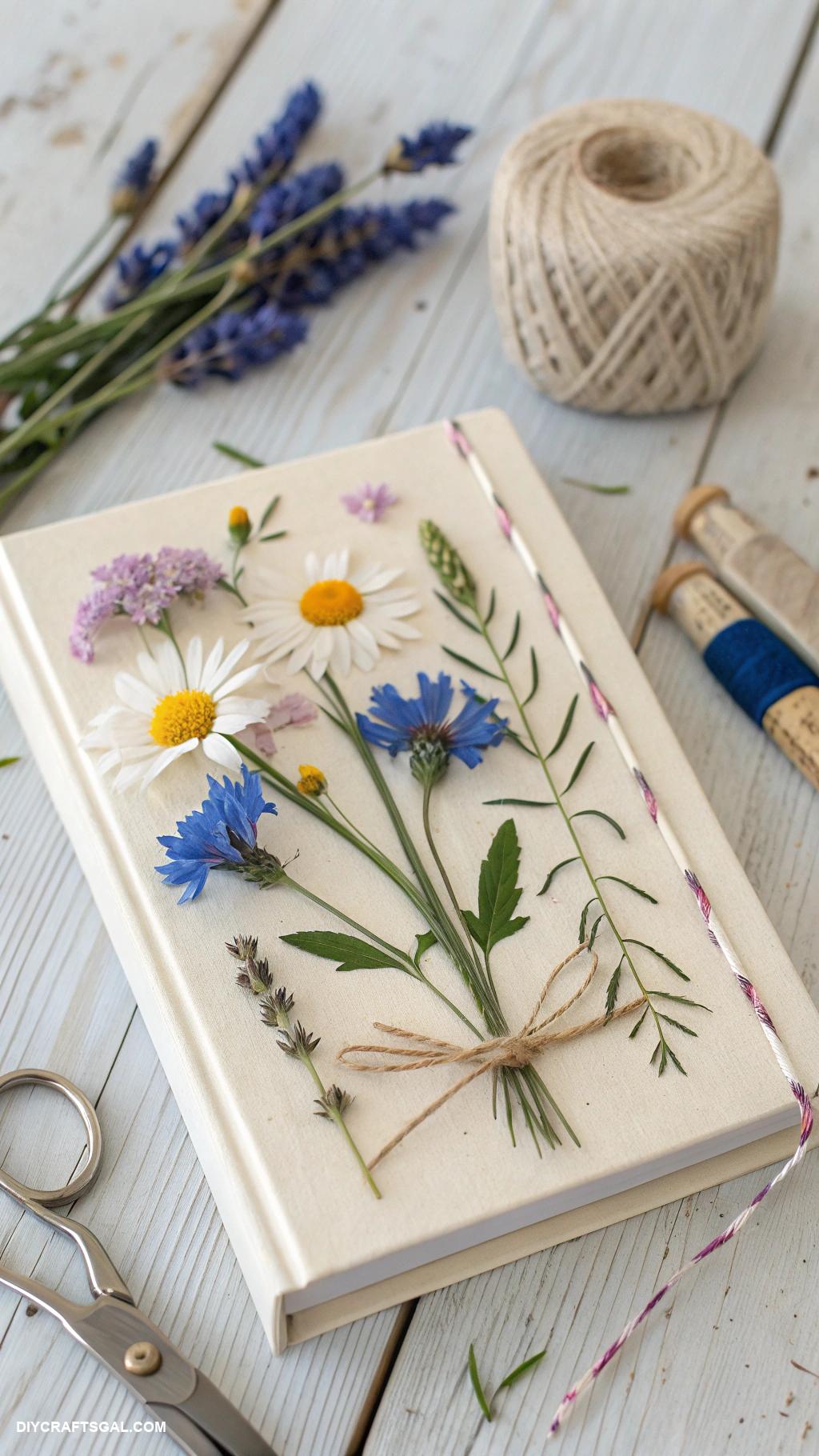 diy pressed flower art ideas Book cover decorated with pressed flowers