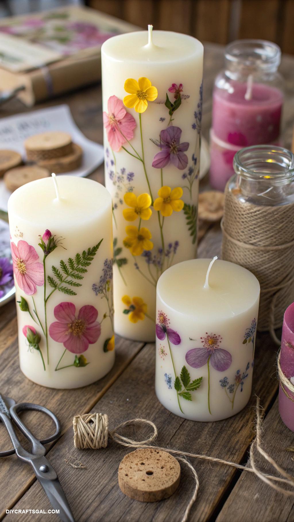 diy pressed flower art ideas Pressed flower art on homemade candles