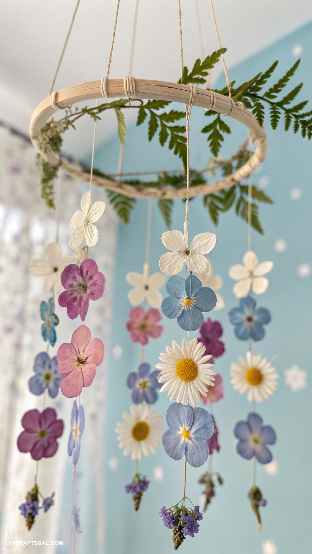 diy pressed flower art ideas Pressed flower mobile for nursery decor