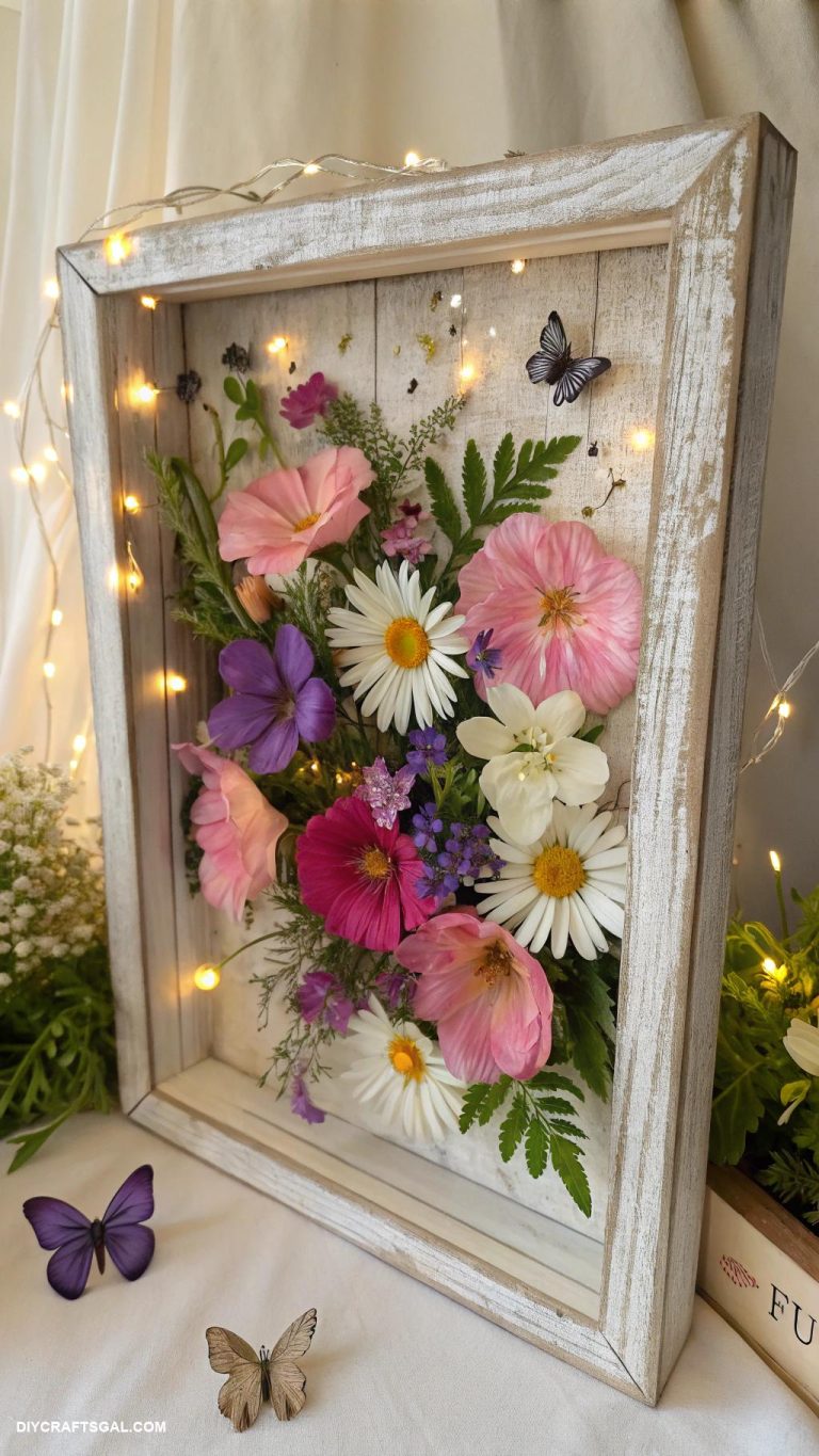 diy pressed flower art ideas Wall mounted floral display in shadow box