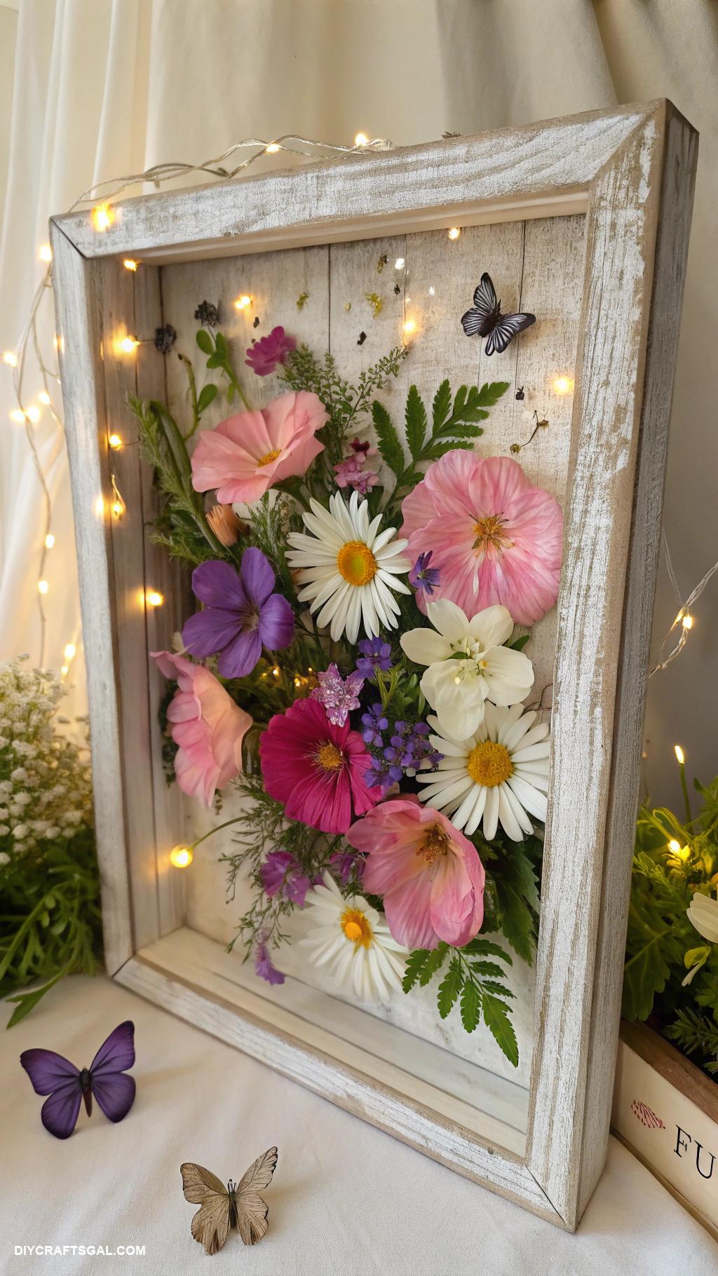 diy pressed flower art ideas Wall mounted floral display in shadow box