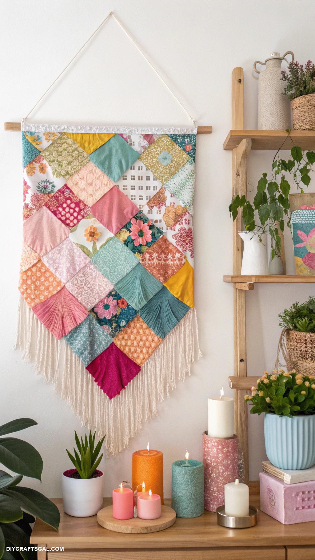 diy room decor Fabric scraps wall art tapestry