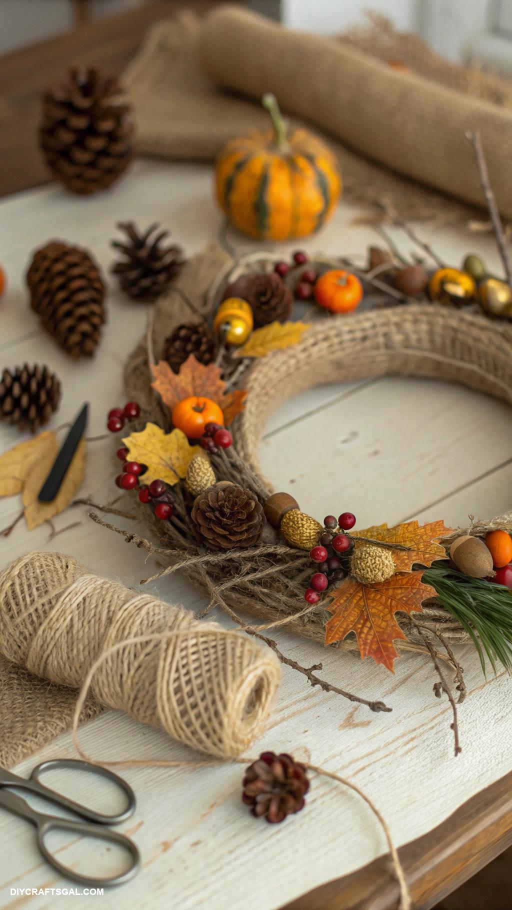diy thanksgiving decorations DIY Thanksgiving wreath with burlap and twigs