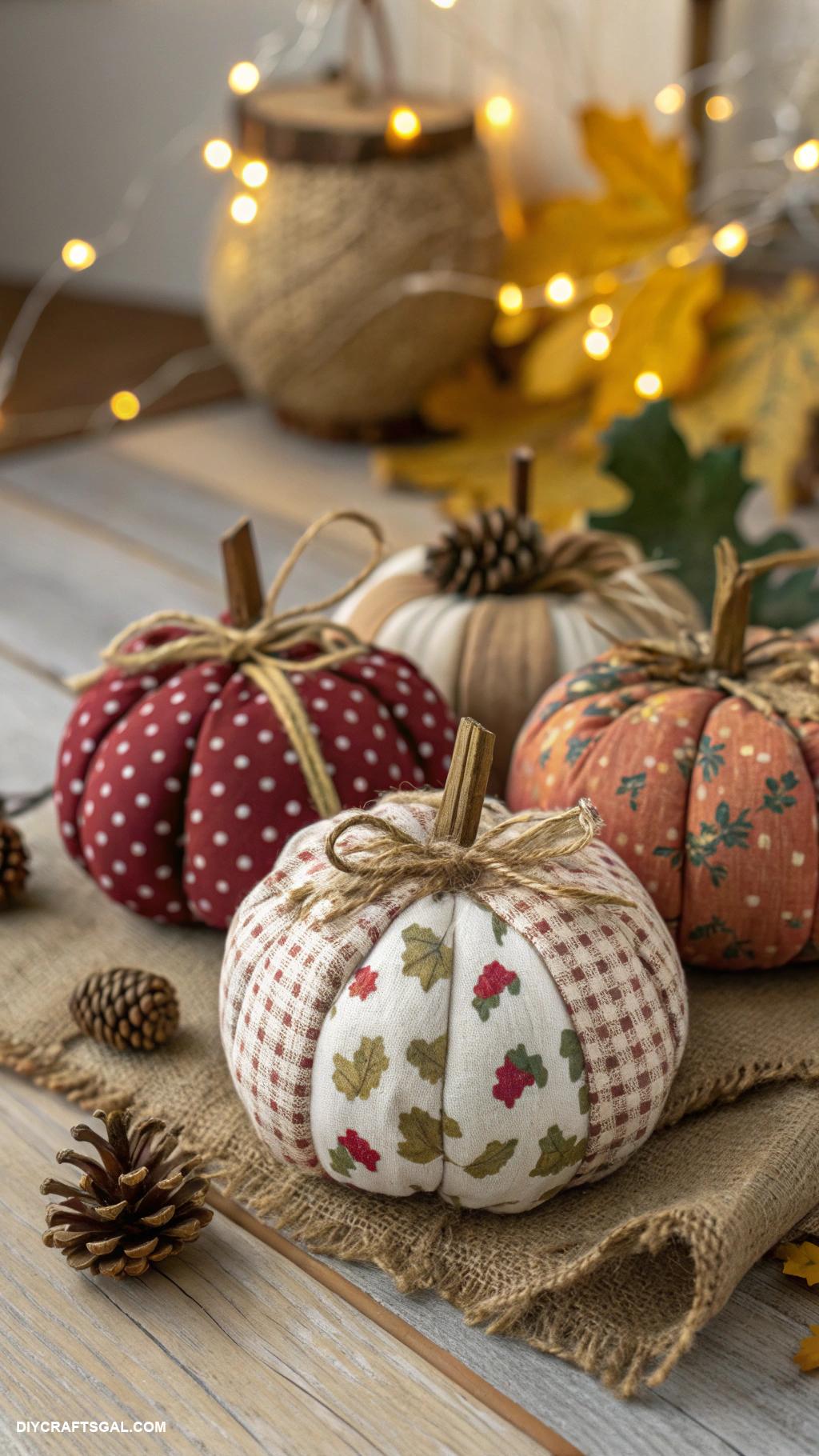 diy thanksgiving decorations Fabric pumpkins with different patterns