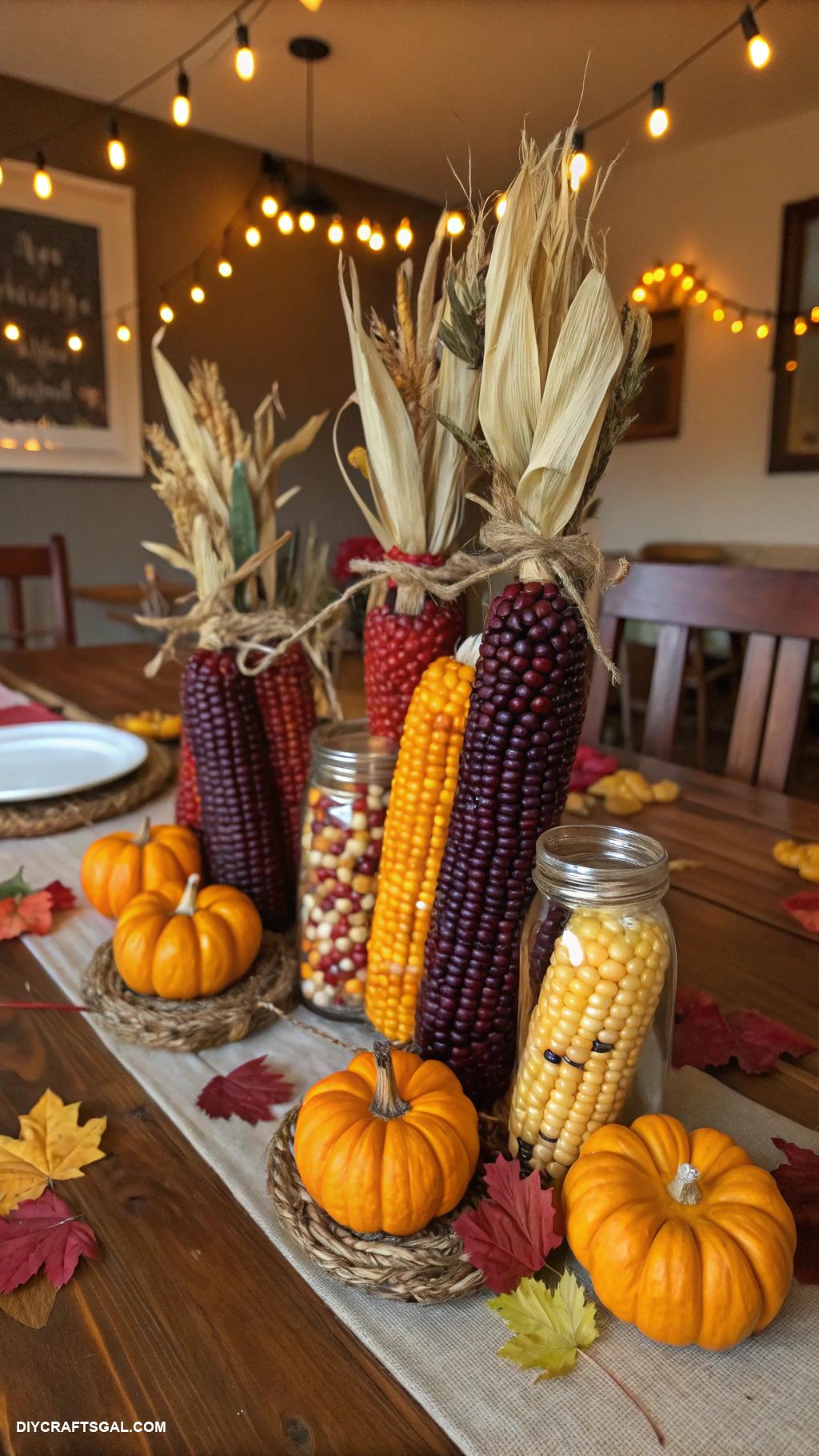 diy thanksgiving decorations Harvest corn centerpieces on tables