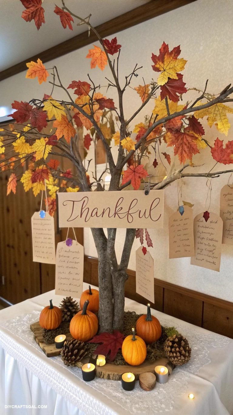 diy thanksgiving decorations Thankful tree with handwritten notes