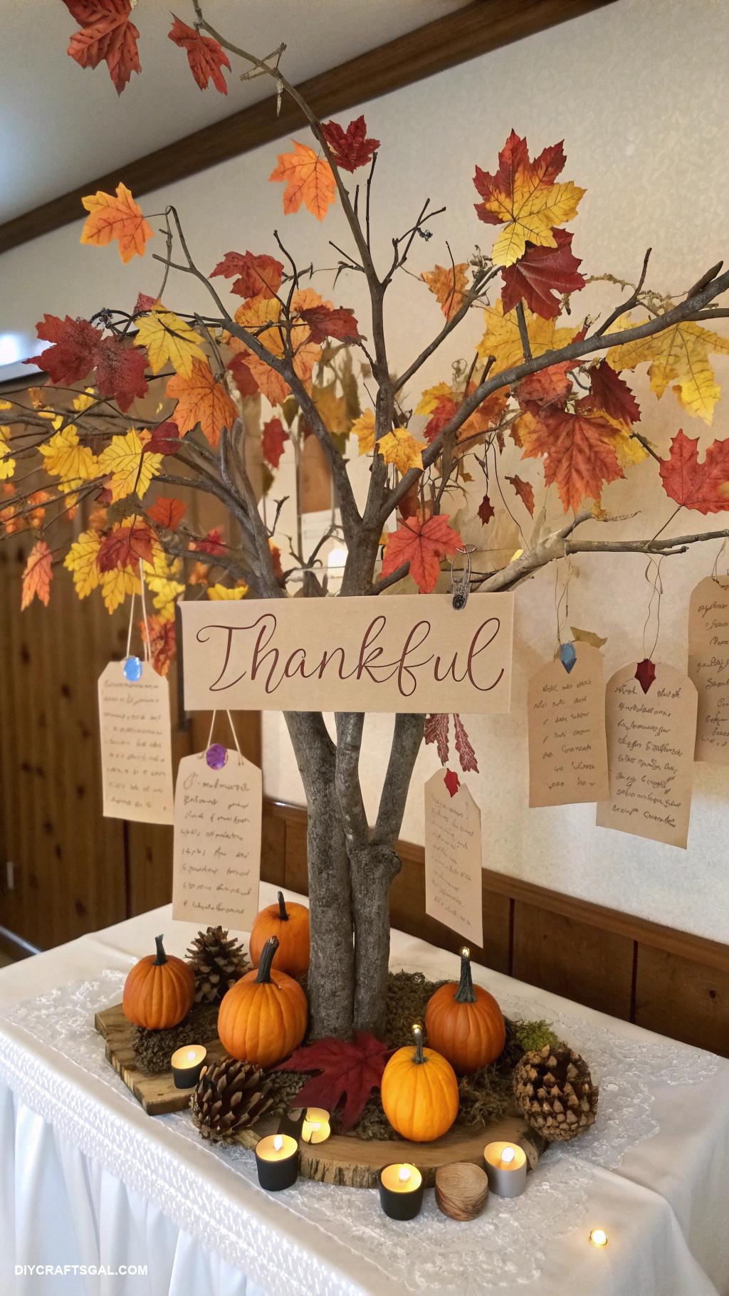 diy thanksgiving decorations Thankful tree with handwritten notes