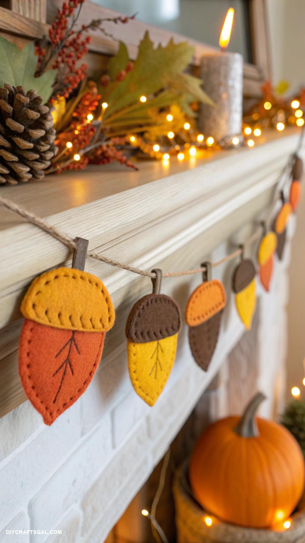 diy thanksgiving garlands Colorful felt acorn garland