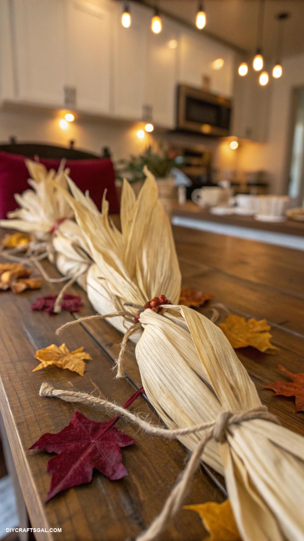 diy thanksgiving garlands Corn husk and twine rustic decor